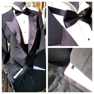 classic TUXEDO SHIRT cuff links CUMBERBUND black button studs BOW TIE Size L